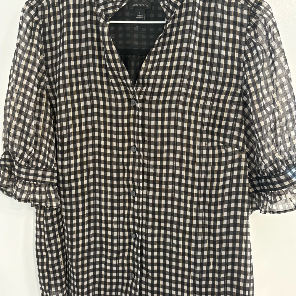 Ann Taylor Black and White Checkered Women's Top
